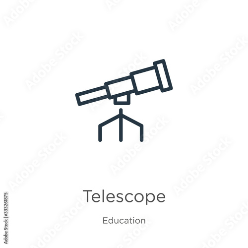 Telescope icon. Thin linear telescope outline icon isolated on white background from education collection. Line vector sign  symbol for web and mobile