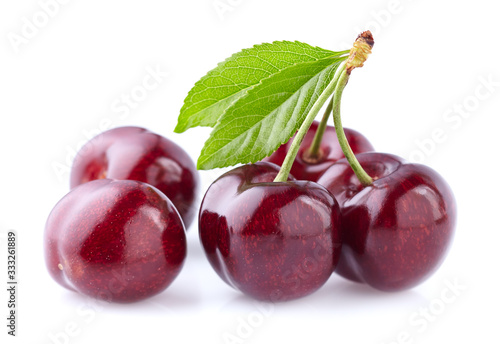 Sweet cherry in closeup on white background