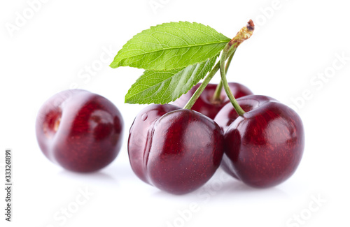 Wallpaper Mural Cherries with leaves isolated on white background Torontodigital.ca