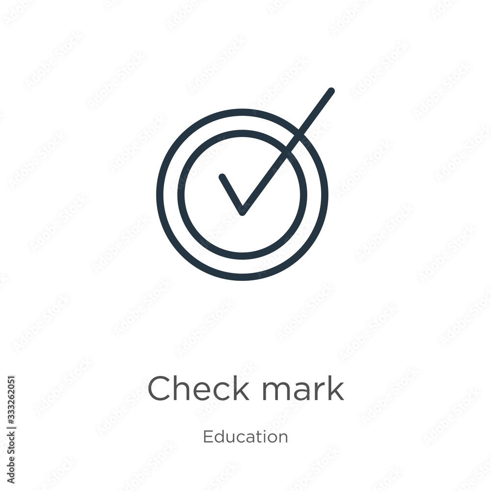 Check mark icon. Thin linear check mark outline icon isolated on white background from education collection. Line vector sign, symbol for web and mobile Check mark icon. Thin linear check mark outline icon isolated on white background from education collection. Line vector sign, symbol for web and mobile