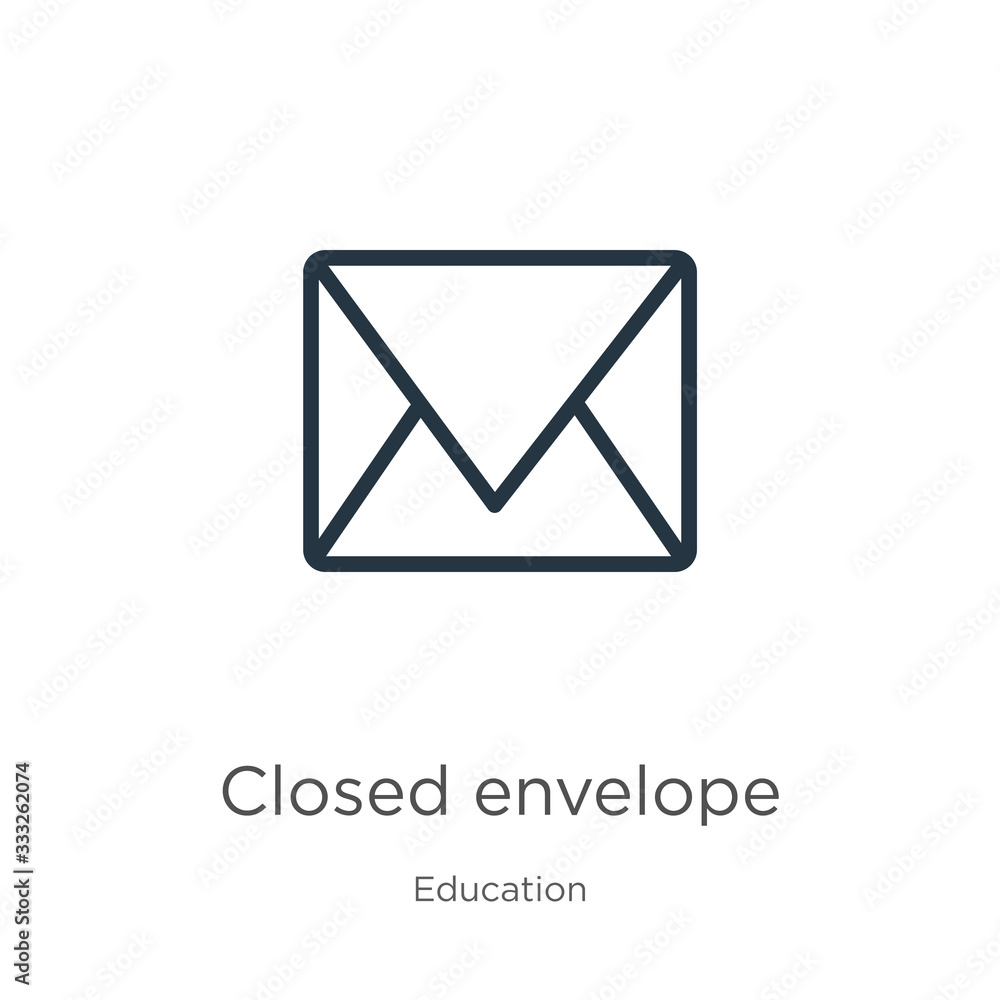 Closed envelope icon. Thin linear closed envelope outline icon isolated on white background from education collection. Line vector sign, symbol for web and mobile Closed envelope icon. Thin linear closed envelope outline icon isolated on white background from education collection. Line vector sign, symbol for web and mobile