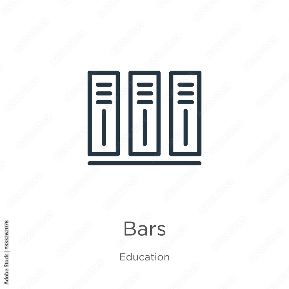 Bars icon. Thin linear bars outline icon isolated on white background from education collection. Line vector sign, symbol for web and mobile Bars icon. Thin linear bars outline icon isolated on white background from education collection. Line vector sign, symbol for web and mobile