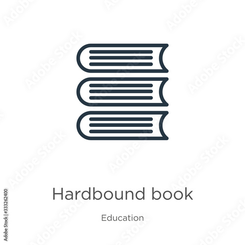 Hardbound book icon. Thin linear hardbound book outline icon isolated on white background from education collection. Line vector sign, symbol for web and mobile