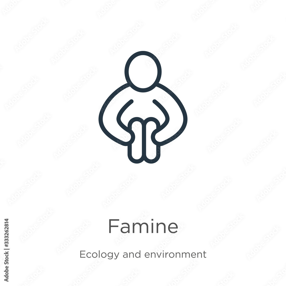 Famine icon. Thin linear famine outline icon isolated on white background from ecology and environment collection. Line vector sign, symbol for web and mobile Famine icon. Thin linear famine outline icon isolated on white background from ecology and environment collection. Line vector sign, symbol for web and mobile