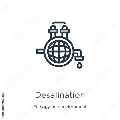 Desalination icon. Thin linear desalination outline icon isolated on white background from ecology and environment collection. Line vector sign, symbol for web and mobile