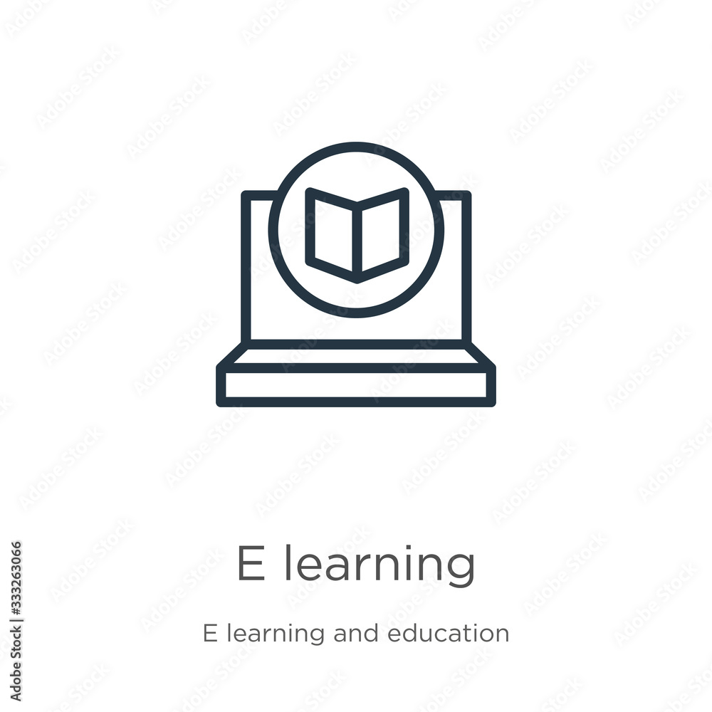 E learning icon. Thin linear e learning outline icon isolated on white background from e learning and education collection. Line vector sign, symbol for web and mobile
