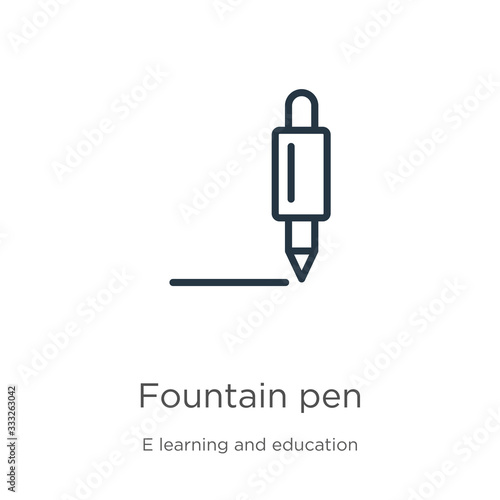 Fountain pen icon. Thin linear fountain pen outline icon isolated on white background from e learning and education collection. Line vector sign, symbol for web and mobile © Premium Art