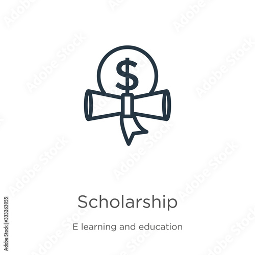 Scholarship icon. Thin linear scholarship outline icon isolated on white background from e learning and education collection. Line vector sign, symbol for web and mobile photo