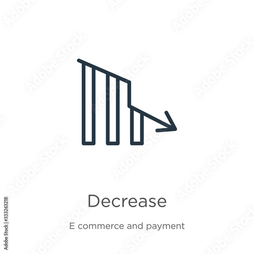 Decrease icon. Thin linear decrease outline icon isolated on white background from e commerce and payment collection. Line vector sign, symbol for web and mobile