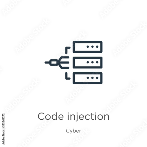 Code injection icon. Thin linear code injection outline icon isolated on white background from cyber collection. Line vector sign, symbol for web and mobile