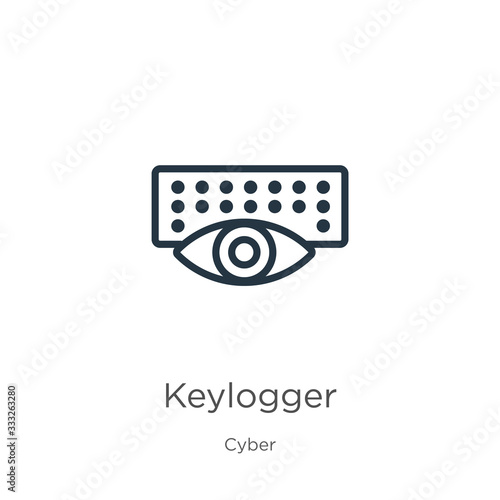 Keylogger icon. Thin linear keylogger outline icon isolated on white background from cyber collection. Line vector sign, symbol for web and mobile