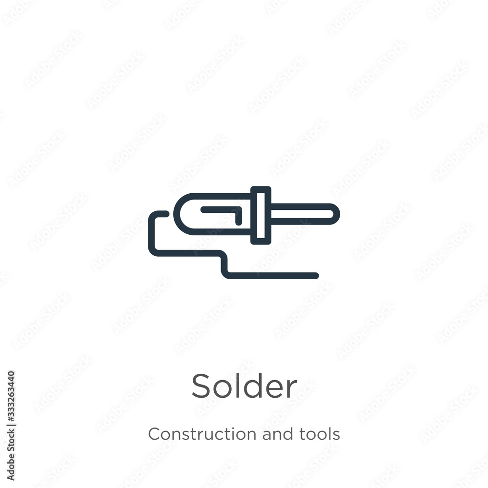 Solder icon. Thin linear solder outline icon isolated on white background from construction and tools collection. Line vector sign, symbol for web and mobile Solder icon. Thin linear solder outline icon isolated on white background from construction and tools collection. Line vector sign, symbol for web and mobile