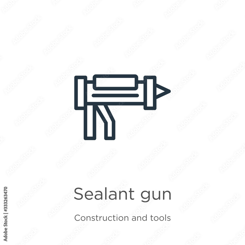 Sealant gun icon. Thin linear sealant gun outline icon isolated on white background from construction and tools collection. Line vector sign, symbol for web and mobile Sealant gun icon. Thin linear sealant gun outline icon isolated on white background from construction and tools collection. Line vector sign, symbol for web and mobile