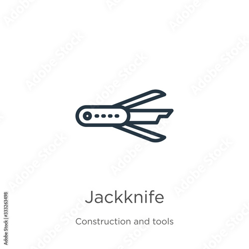 Jackknife icon. Thin linear jackknife outline icon isolated on white background from construction and tools collection. Line vector sign, symbol for web and mobile