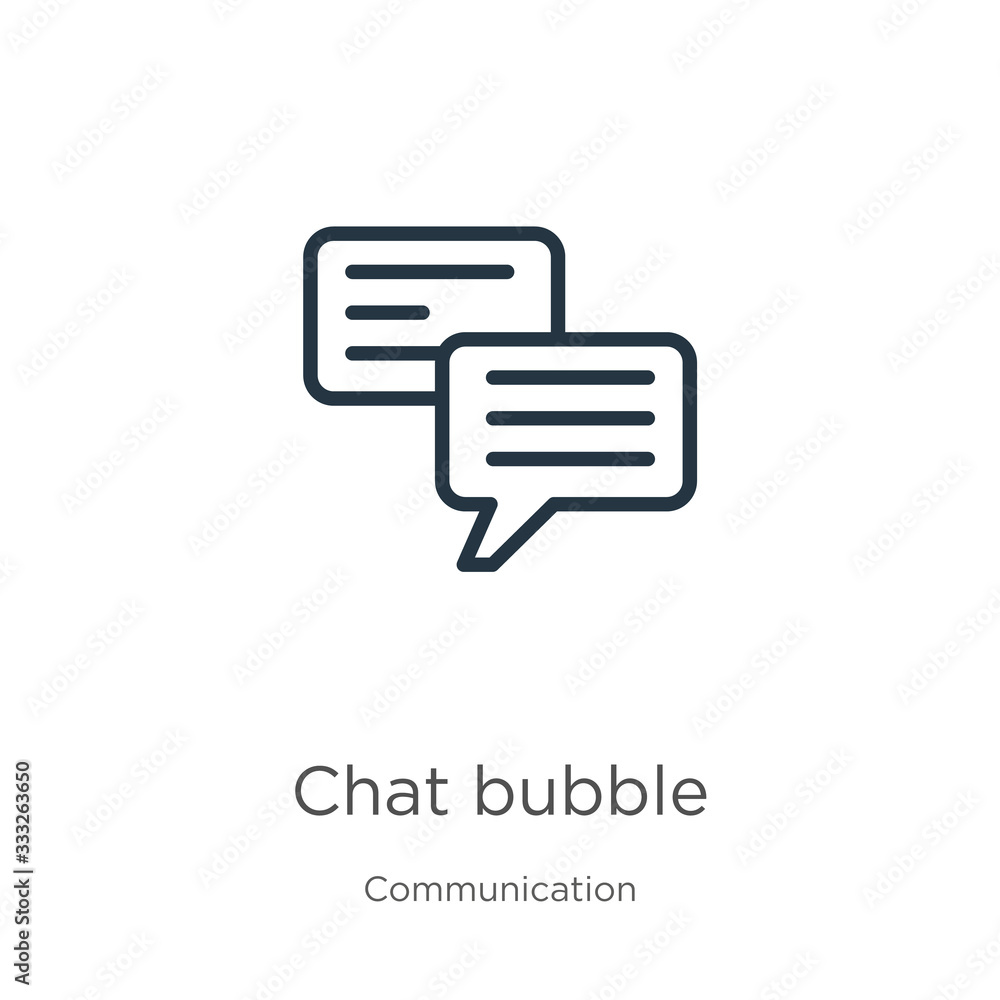 Chat bubble icon. Thin linear chat bubble outline icon isolated on white background from communication collection. Line vector sign, symbol for web and mobile Chat bubble icon. Thin linear chat bubble outline icon isolated on white background from communication collection. Line vector sign, symbol for web and mobile