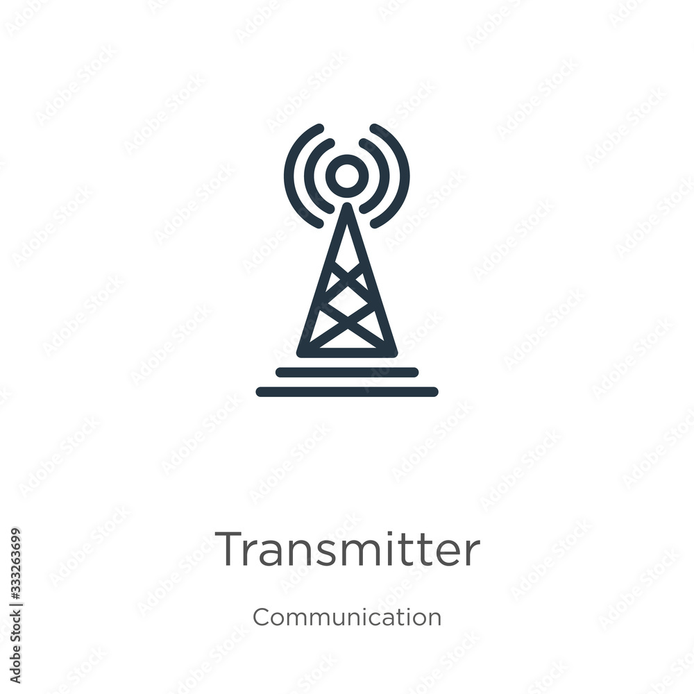 Transmitter icon. Thin linear transmitter outline icon isolated on white background from communication collection. Line vector sign, symbol for web and mobile Transmitter icon. Thin linear transmitter outline icon isolated on white background from communication collection. Line vector sign, symbol for web and mobile