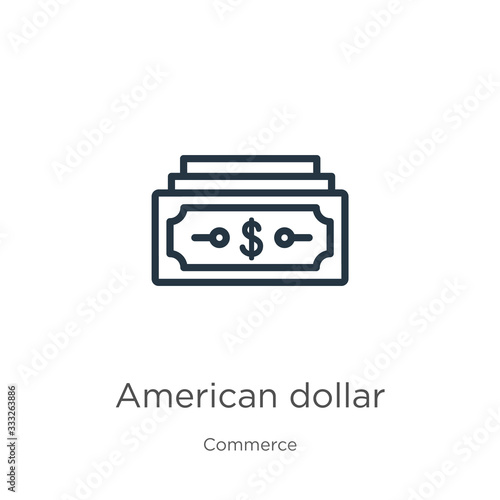 American dollar icon. Thin linear american dollar outline icon isolated on white background from commerce collection. Line vector sign, symbol for web and mobile
