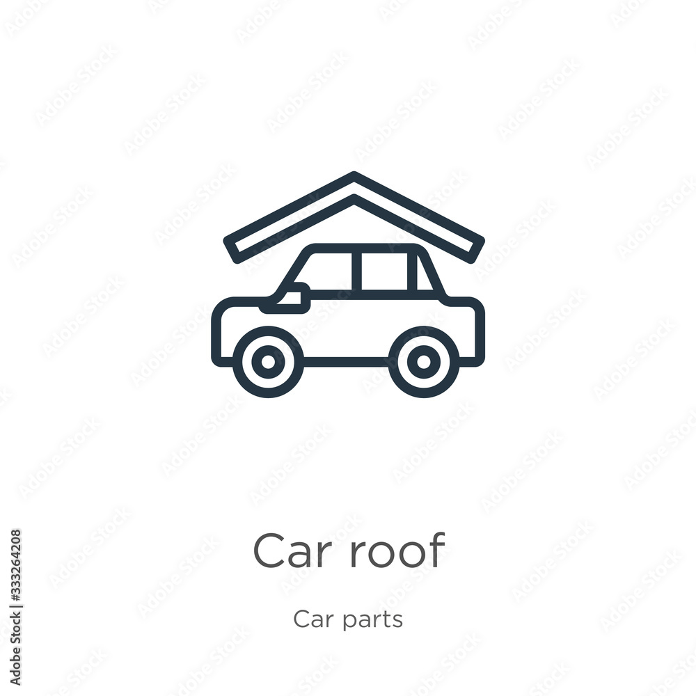 Car roof icon. Thin linear car roof outline icon isolated on white background from car parts collection. Line vector sign, symbol for web and mobile