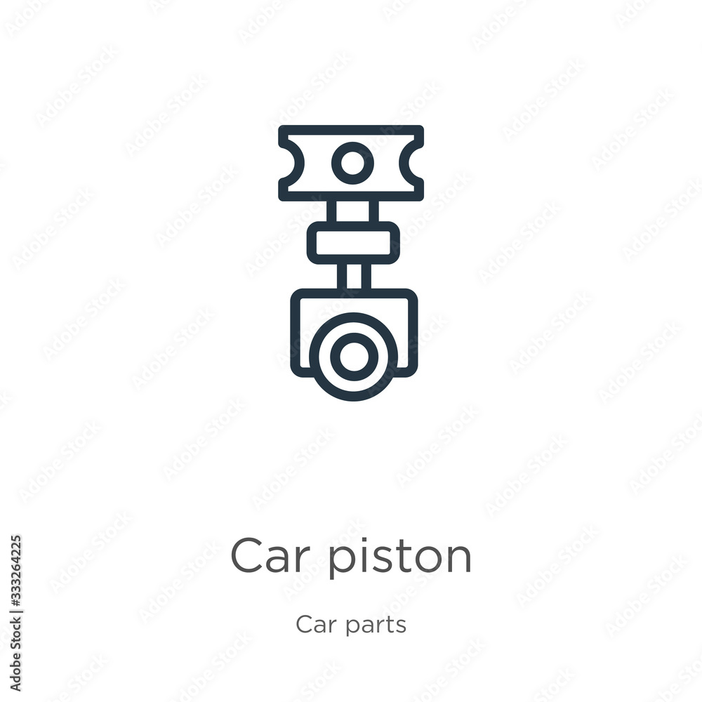 Car piston icon. Thin linear car piston outline icon isolated on white background from car parts collection. Line vector sign, symbol for web and mobile Car piston icon. Thin linear car piston outline icon isolated on white background from car parts collection. Line vector sign, symbol for web and mobile