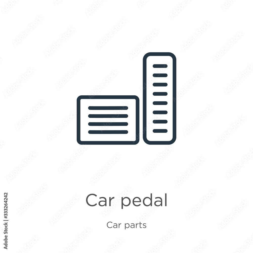 Car pedal icon. Thin linear car pedal outline icon isolated on white background from car parts collection. Line vector sign, symbol for web and mobile Car pedal icon. Thin linear car pedal outline icon isolated on white background from car parts collection. Line vector sign, symbol for web and mobile