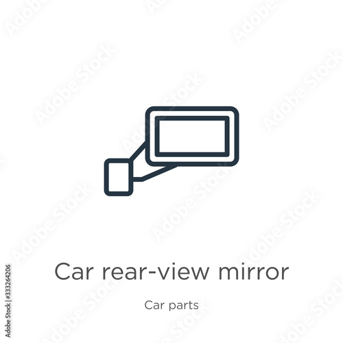 Car rear-view mirror icon. Thin linear car rear-view mirror outline icon isolated on white background from car parts collection. Line vector sign, symbol for web and mobile