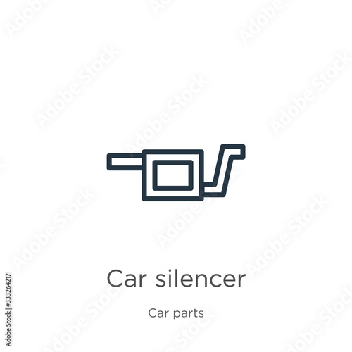 Car silencer icon. Thin linear car silencer outline icon isolated on white background from car parts collection. Line vector sign, symbol for web and mobile