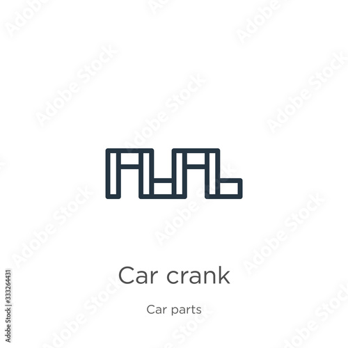 Car crank icon. Thin linear car crank outline icon isolated on white background from car parts collection. Line vector sign, symbol for web and mobile