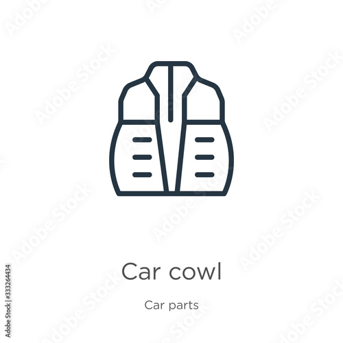 Car cowl icon. Thin linear car cowl outline icon isolated on white background from car parts collection. Line vector sign, symbol for web and mobile