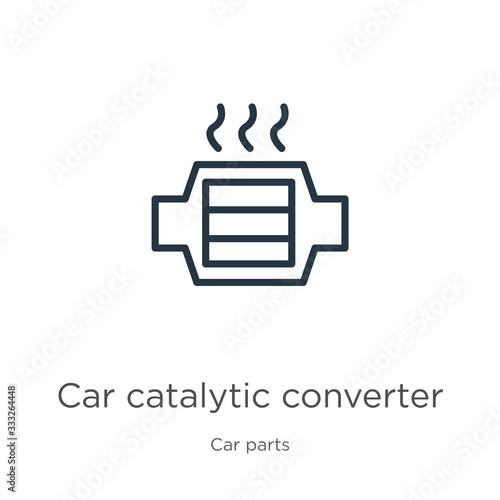 Car catalytic converter icon. Thin linear car catalytic converter outline icon isolated on white background from car parts collection. Line vector sign, symbol for web and mobile