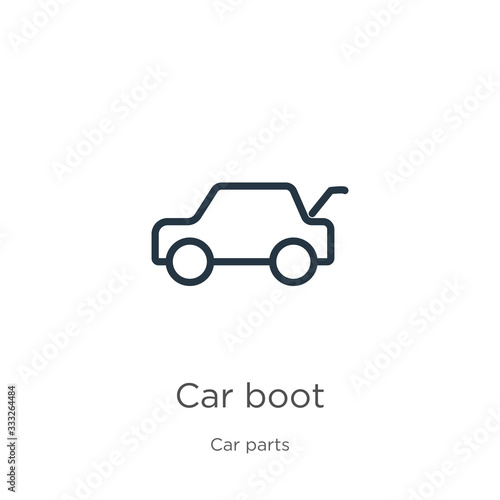 Car boot icon. Thin linear car boot outline icon isolated on white background from car parts collection. Line vector sign, symbol for web and mobile
