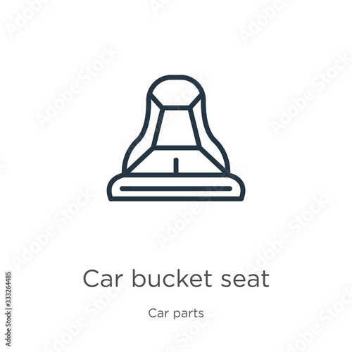 Car bucket seat icon. Thin linear car bucket seat outline icon isolated on white background from car parts collection. Line vector sign, symbol for web and mobile