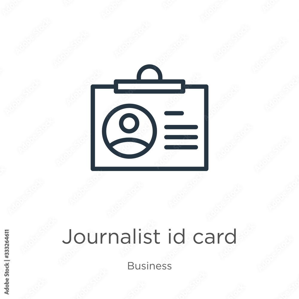 Journalist id card icon. Thin linear journalist id card outline icon isolated on white background from business collection. Line vector sign, symbol for web and mobile Journalist id card icon. Thin linear journalist id card outline icon isolated on white background from business collection. Line vector sign, symbol for web and mobile