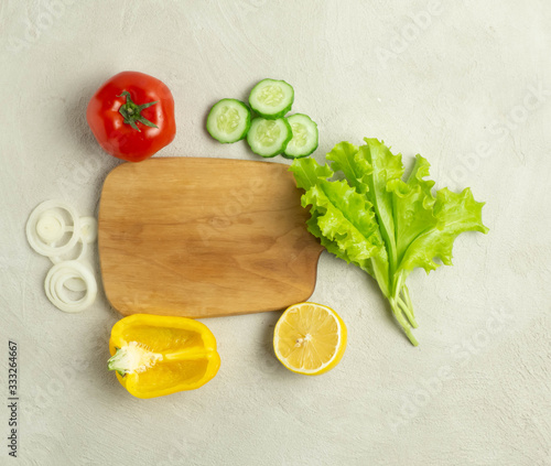 Ingredients for vegetable salad, healthy food. Vegan, vegetarian. photo