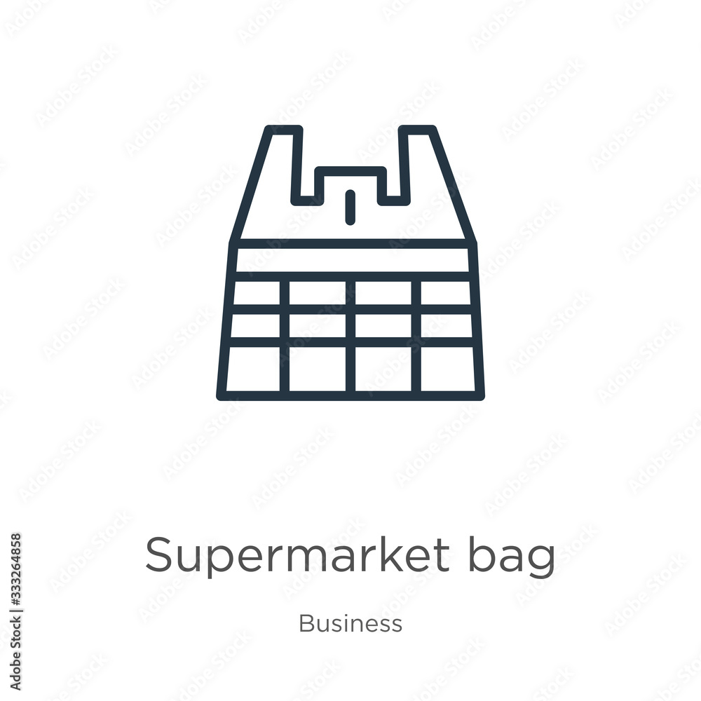 Supermarket bag icon. Thin linear supermarket bag outline icon isolated on white background from business collection. Line vector sign, symbol for web and mobile Supermarket bag icon. Thin linear supermarket bag outline icon isolated on white background from business collection. Line vector sign, symbol for web and mobile