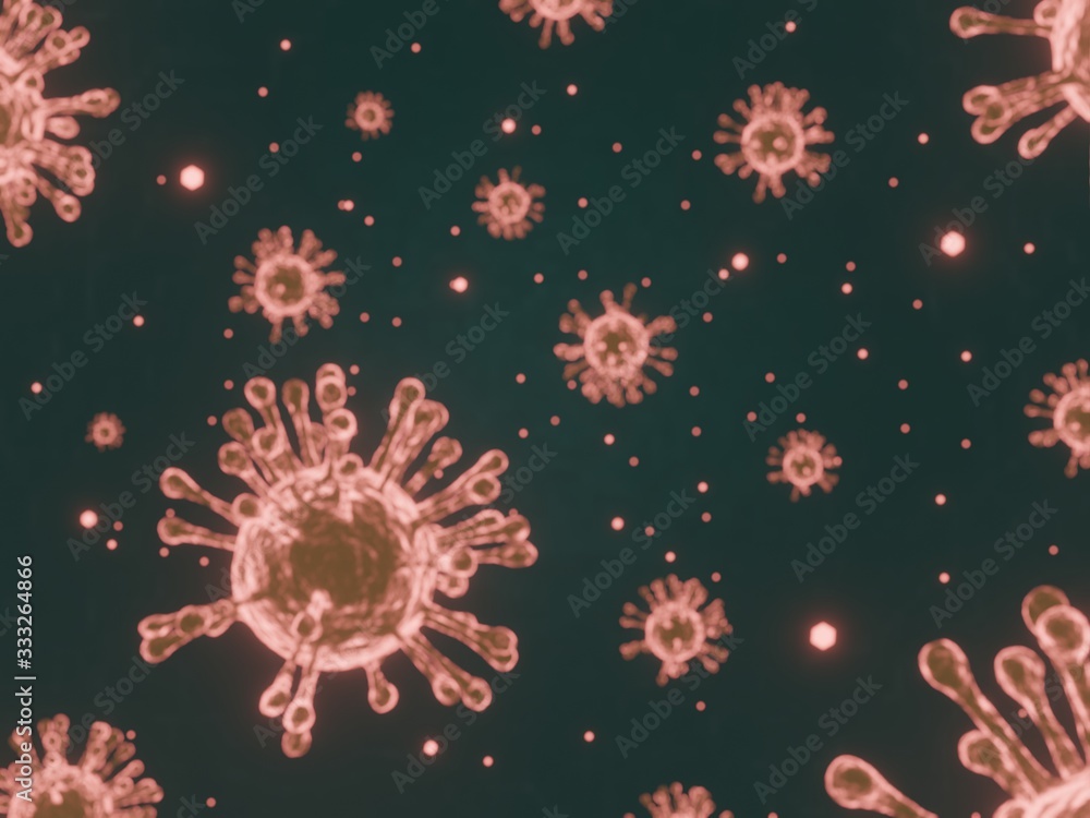 Coronavirus 2019-nCov novel coronavirus concept resposible for asian flu outbreak and coronaviruses influenza as dangerous flu strain cases as a pandemic. Microscope virus close up. 3d rendering Coronavirus 2019-nCov novel coronavirus concept resposible for asian flu outbreak and coronaviruses influenza as dangerous flu strain cases as a pandemic. Microscope virus close up. 3d rendering