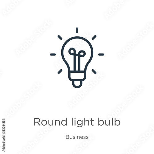Round light bulb icon. Thin linear round light bulb outline icon isolated on white background from business collection. Line vector sign, symbol for web and mobile