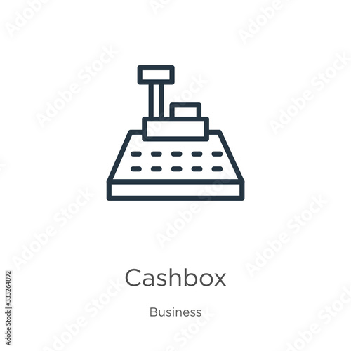 Cashbox icon. Thin linear cashbox outline icon isolated on white background from business collection. Line vector sign, symbol for web and mobile