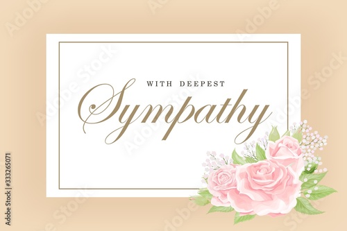Condolences sympathy card floral cream pink rose bouquet and lettering