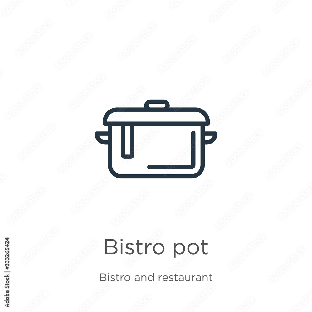 Bistro pot icon. Thin linear bistro pot outline icon isolated on white background from bistro and restaurant collection. Line vector sign, symbol for web and mobile Bistro pot icon. Thin linear bistro pot outline icon isolated on white background from bistro and restaurant collection. Line vector sign, symbol for web and mobile