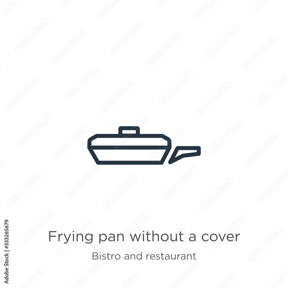 Frying pan without a cover icon. Thin linear frying pan without a cover outline icon isolated on white background from bistro and restaurant collection. Line vector sign, symbol for web and mobile Frying pan without a cover icon. Thin linear frying pan without a cover outline icon isolated on white background from bistro and restaurant collection. Line vector sign, symbol for web and mobile