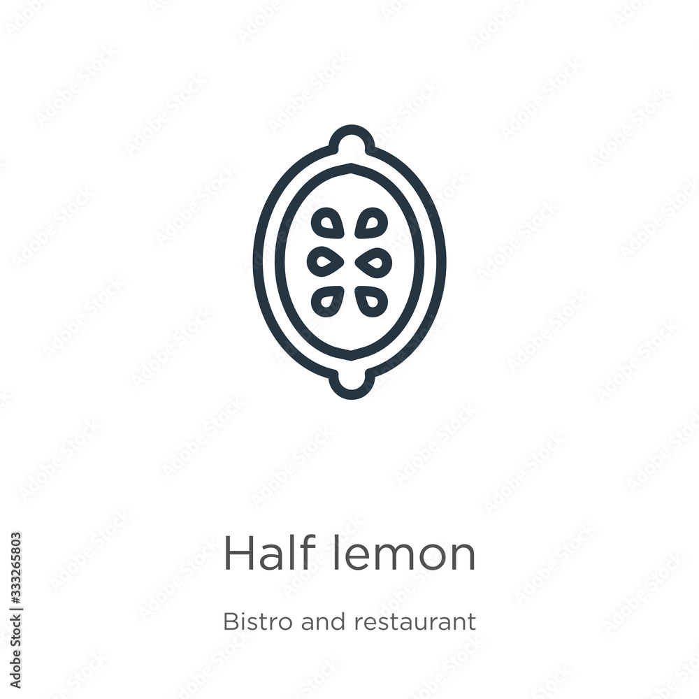 Half lemon icon. Thin linear half lemon outline icon isolated on white background from bistro and restaurant collection. Line vector sign, symbol for web and mobile Half lemon icon. Thin linear half lemon outline icon isolated on white background from bistro and restaurant collection. Line vector sign, symbol for web and mobile
