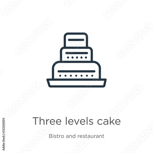 Three levels cake icon. Thin linear three levels cake outline icon isolated on white background from bistro and restaurant collection. Line vector sign, symbol for web and mobile