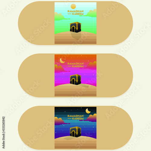 Set of Ramadan Banner or Poster Design with Islamic Icon (ID: 333265842)