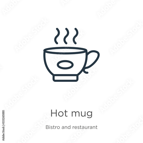 Hot mug icon. Thin linear hot mug outline icon isolated on white background from bistro and restaurant collection. Line vector sign  symbol for web and mobile