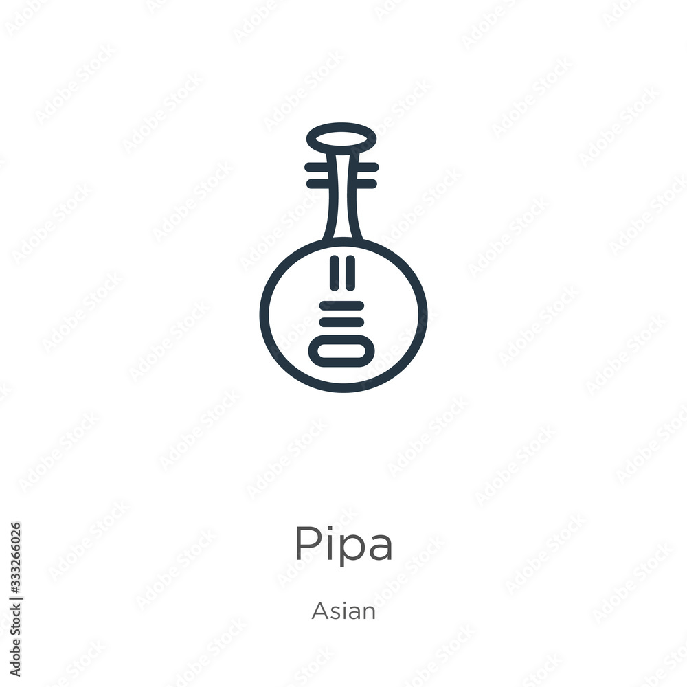 Pipa icon. Thin linear pipa outline icon isolated on white background from asian collection. Line vector sign, symbol for web and mobile Pipa icon. Thin linear pipa outline icon isolated on white background from asian collection. Line vector sign, symbol for web and mobile