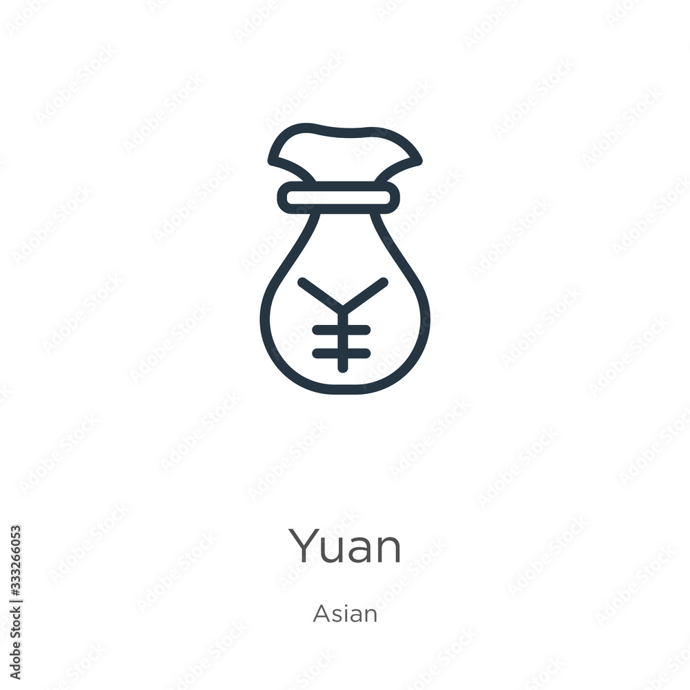 Yuan icon. Thin linear yuan outline icon isolated on white background from asian collection. Line vector sign, symbol for web and mobile Yuan icon. Thin linear yuan outline icon isolated on white background from asian collection. Line vector sign, symbol for web and mobile