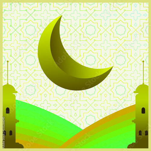Ramadhan Kareem Banner or Poster with Mosque Pattern and Realistic Moon (ID: 333266045)