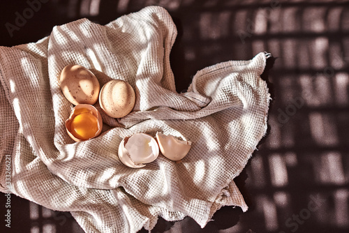 easter composition of chicken eggs