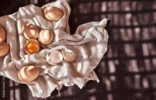 easter composition of chicken eggs