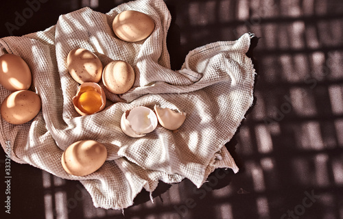 easter composition of chicken eggs